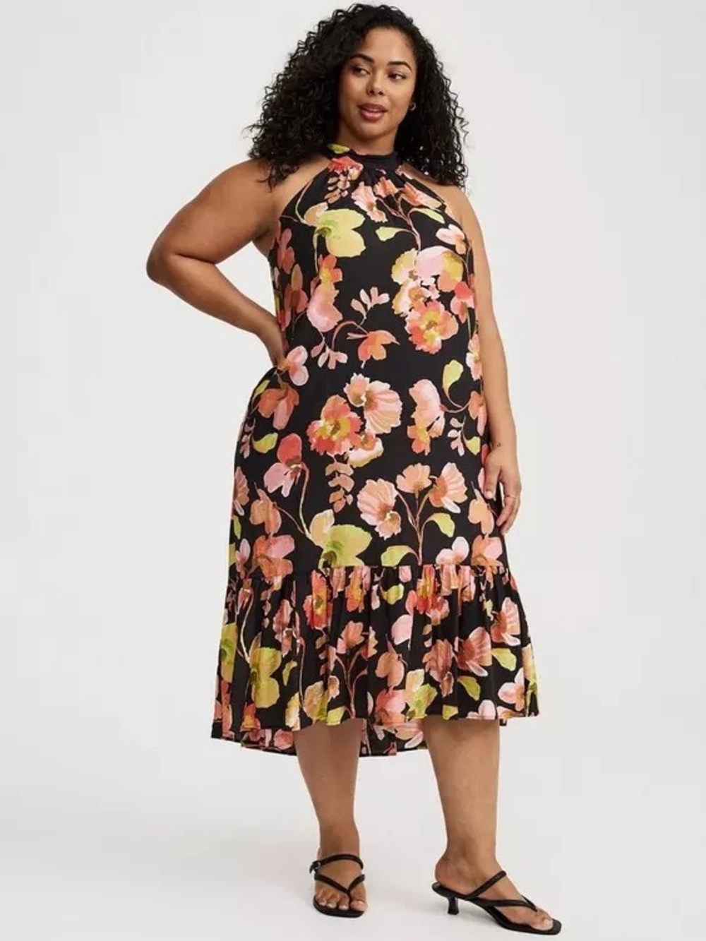 Torrid Plus-Size Black Floral Halter Midi Dress